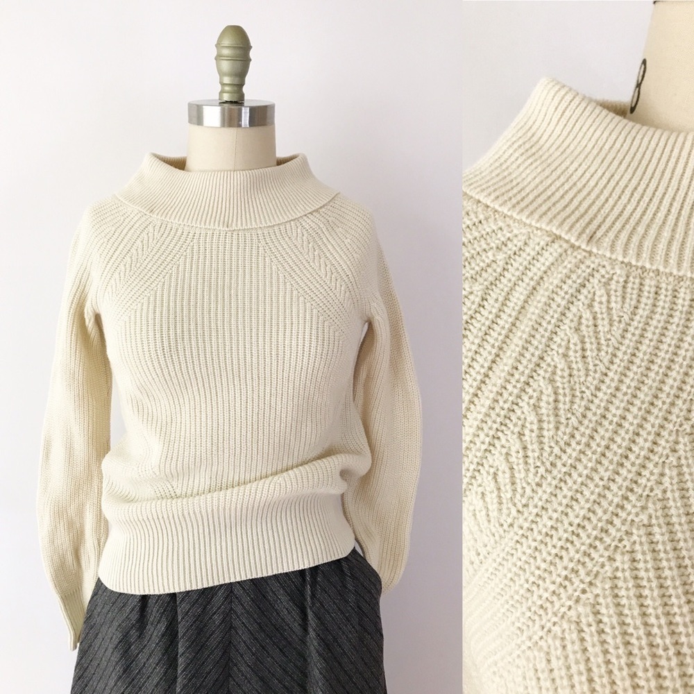 Karen‎ Millen Chunky Knit Cream Wool Sweater Mockneck Turtleneck Capsule